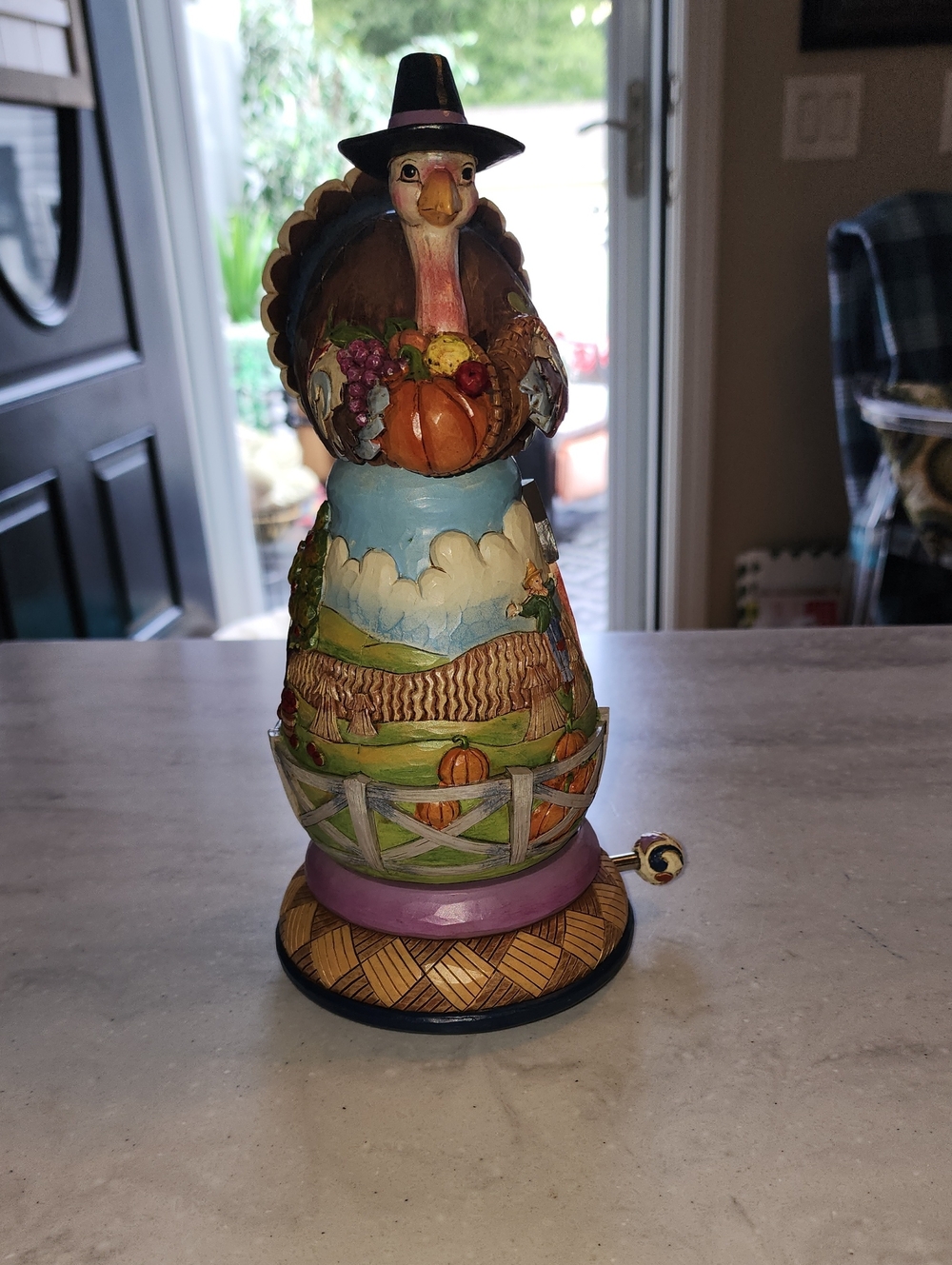 Jim Shore Autumn Harvest Turkey Figurine - Orange, Green, Blue, Purple Musical